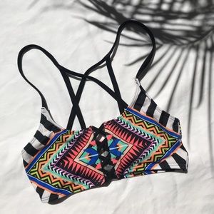 PINK Bright Tribal Print Bikini Top